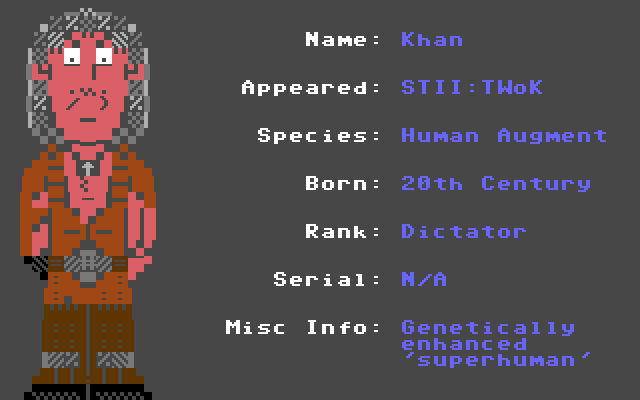 Khan (STII: The Wrath of Khan) #StarTrek #C64 #Commodore64 #PETSCII #PixelArt #C64Retweets #WeAreStarfleet #DS9 #TNG <a href="/StarTrek/">Star Trek</a> <a href="/TrekCore/">TrekCore.com 🖖</a> <a href="/trekreport/">Trek Report</a> <a href="/EverythingC64/">Everything C64</a> <a href="/NicholasMQ/">Nicholas Meyer</a>