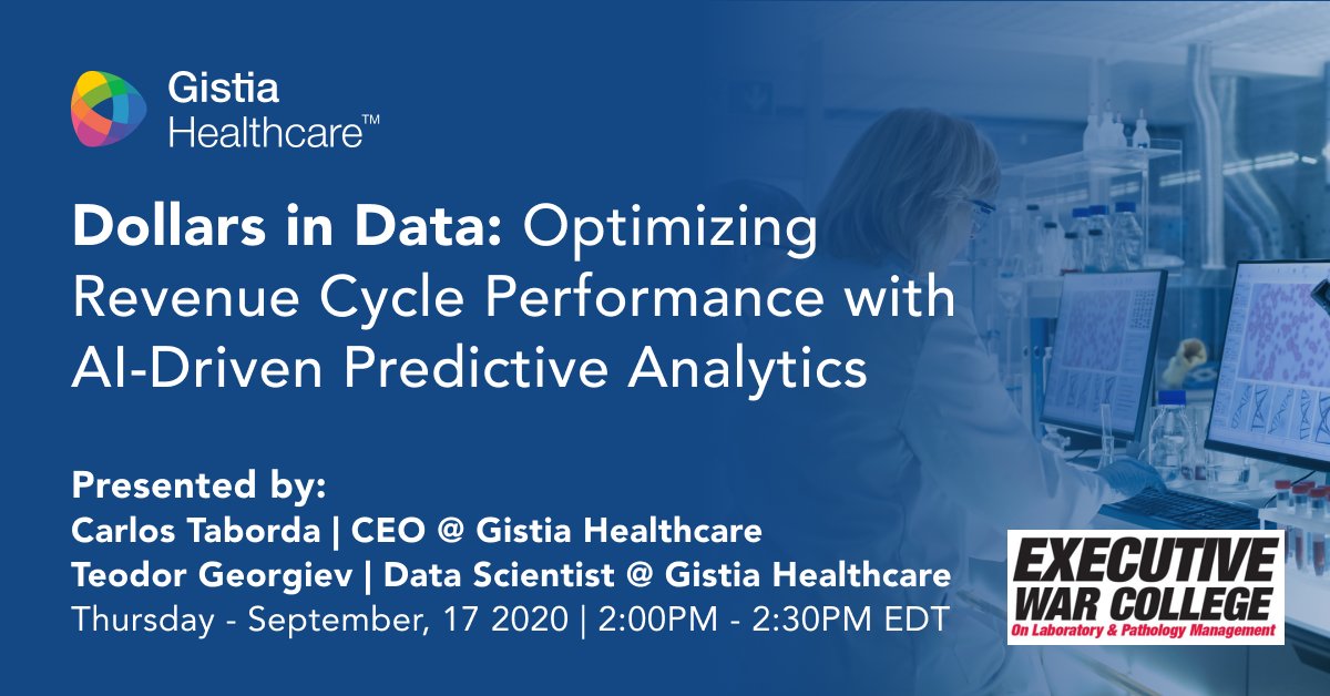 gistia's tweet image. Gistia Healthcare™ is a proud sponsor of Executive War College 2020. Join us for
"Dollars in Data: Optimizing Revenue Cycle Performance with AI-Drive Predictive Analytics". Click the link below to register now! #executivewarcollege
hubs.li/H0wncNb0