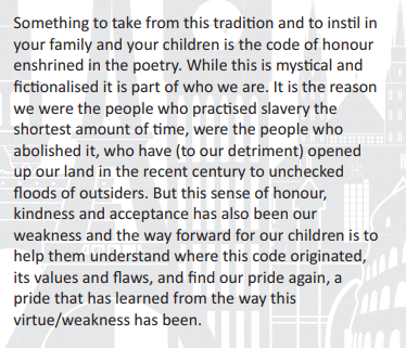 An article supposedly celebrating the great British/European tradition of heroic poetry ends up talking about 'unchecked floods of outsiders' and how 'honour, kindness and acceptance has also been our weakness'. /5