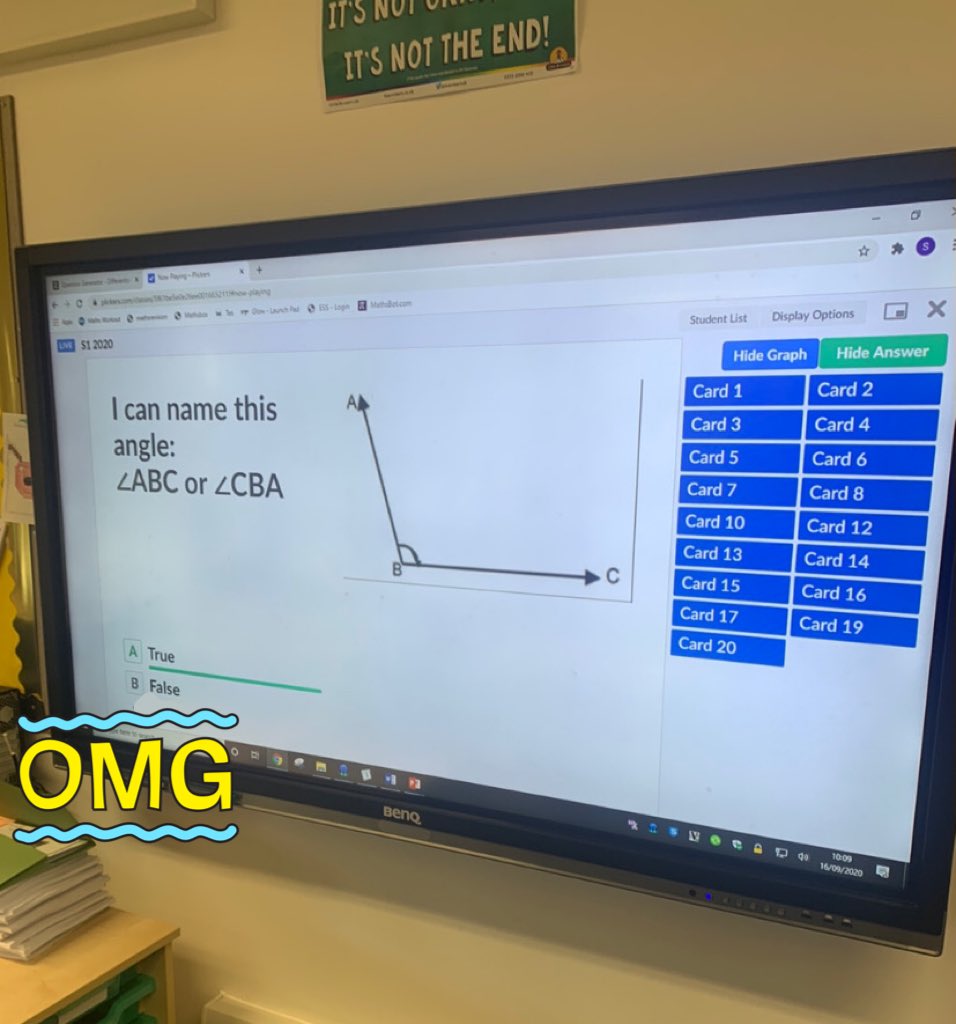 MrsRoweMaths's tweet photo. While prepping for our first ever test in @GHSMathsDept S1 put their angles knowledge to the test and by the end of our @plickers quiz we were getting 100% correct! Let’s hope it’s got us ready for tomorrow!🌟 https://t.co/P5n69YHyPE