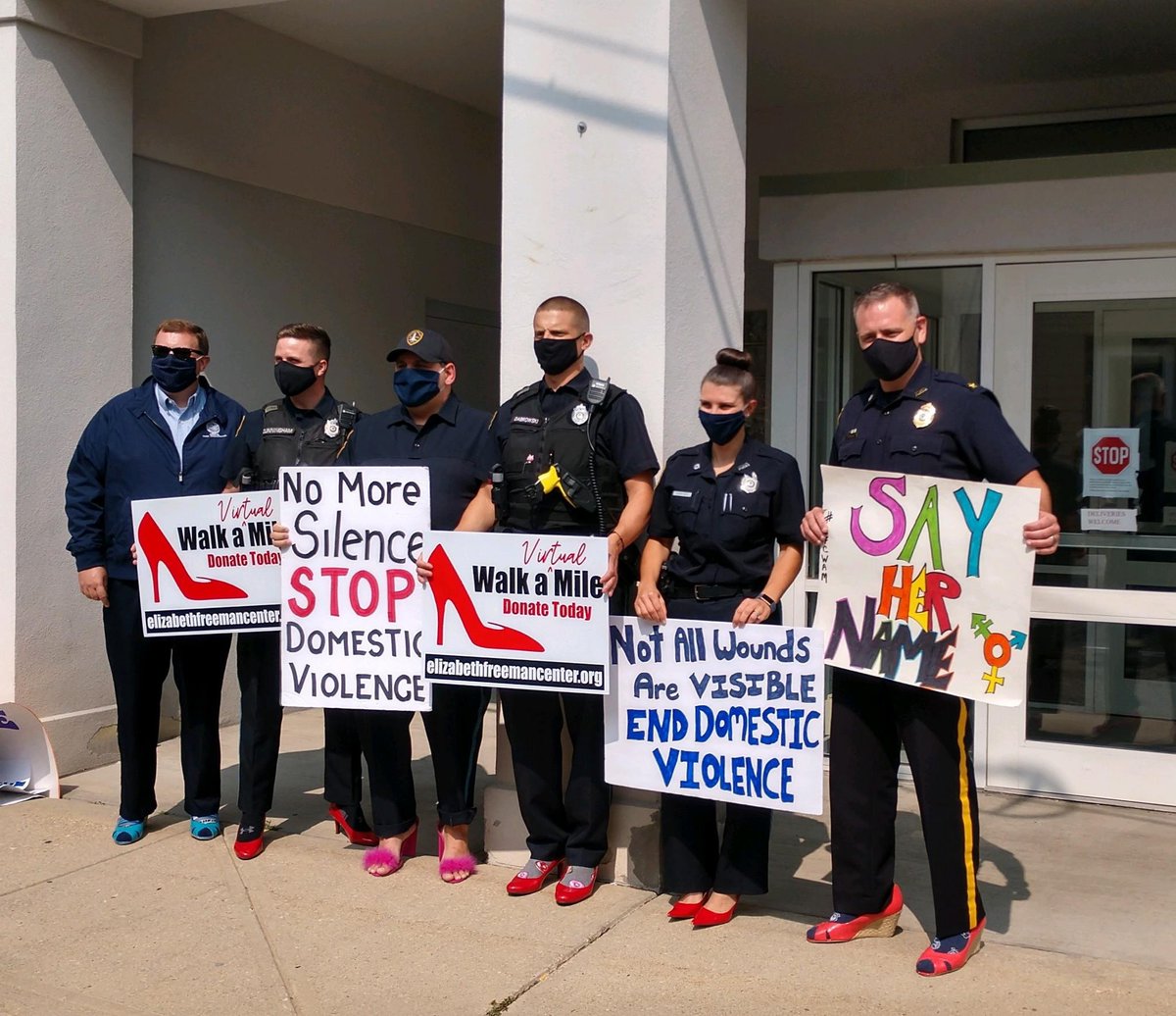 TroyBacon51's tweet photo. The #AdamsPD is proud to have participated in the Elizabeth Freeman Center Walk a "Virtual" Mile in her shoes 👠 event today. We walked united against rape, sexual assault and gender violence. 

#WereHereWeWalk https://t.co/U15rb9Ucfj