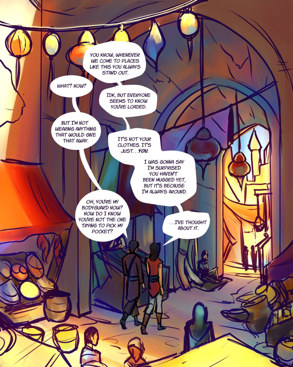 karinamorenoart's tweet photo. A quick warm up sketch of a background in the lower markets of the main city, Estera.
And characters being dumb 😂
#backgroundart #backgroundconcept #perspectivedrawing #sketch #colorsketch https://t.co/fffidvJpHt