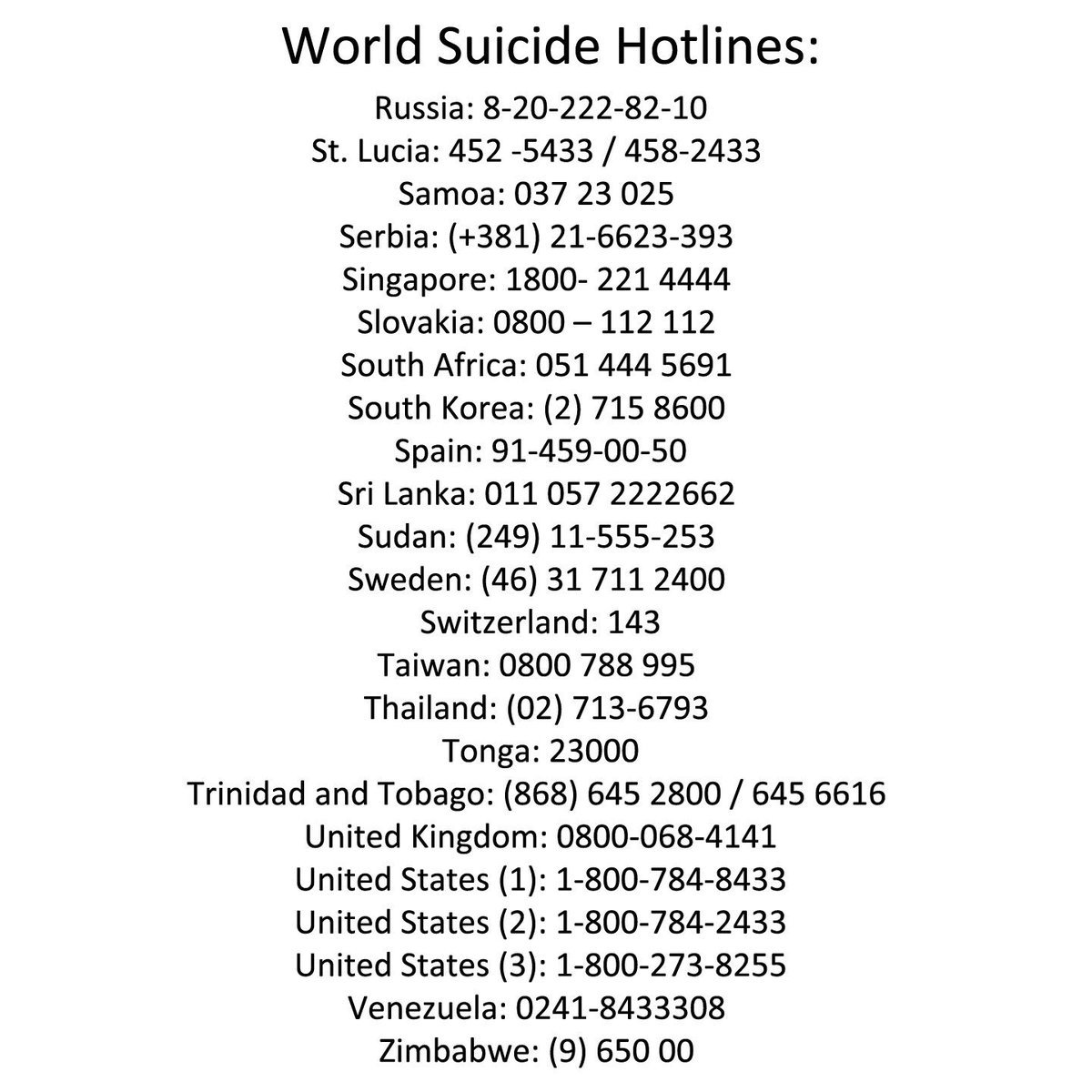 SUICIDE HOTLINES in case u need them