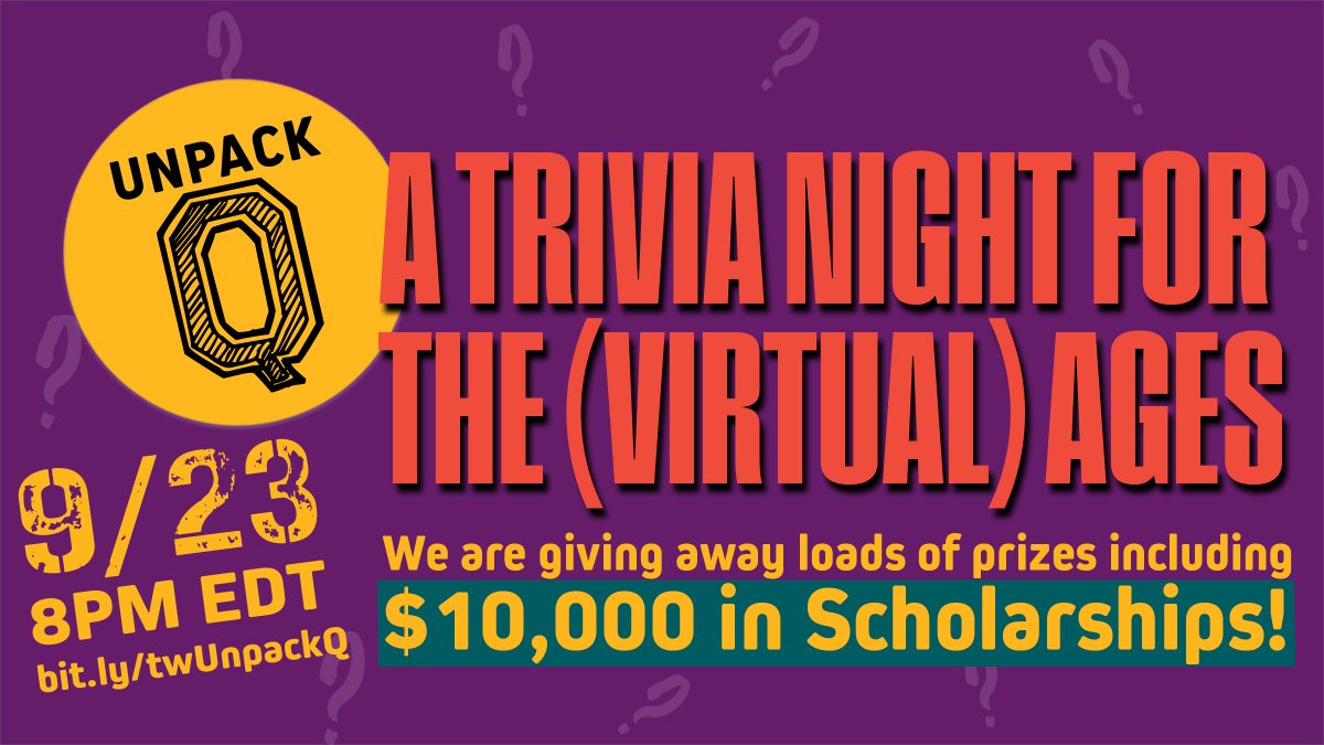 UnpackUpgh's tweet photo. How often do u get the possibility to play trivia with chances to win Apple tech, gift cards, and SCHOLARSHIPS?! Get your opportunity Sept 23 with #UnpackU's Trivia Night - UNPACK Q! Use your school email (.edu) and register NOW! https://t.co/kzQABqjpRl https://t.co/BmHYzGbehf