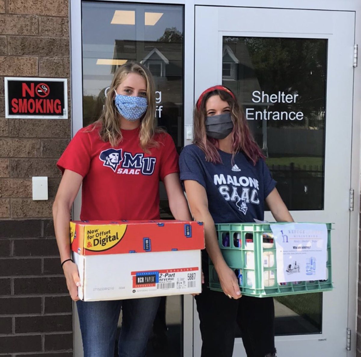 Malone_SAAC's tweet photo. Co-Presidents Christina Williams and Abby Reynolds took a trip to the Refuge of Hope! They delivered boxes of toiletries that Malone SAAC collected this past year. We love supporting the shelter and we couldn’t do it without all your help! https://t.co/WGNv4Yu0cy