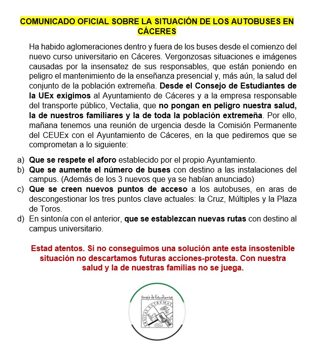 ⚠️SOBRE LOS BUSES DE CÁCERES⚠️
¡DIFUSIÓN!
⬇️⬇️⬇️