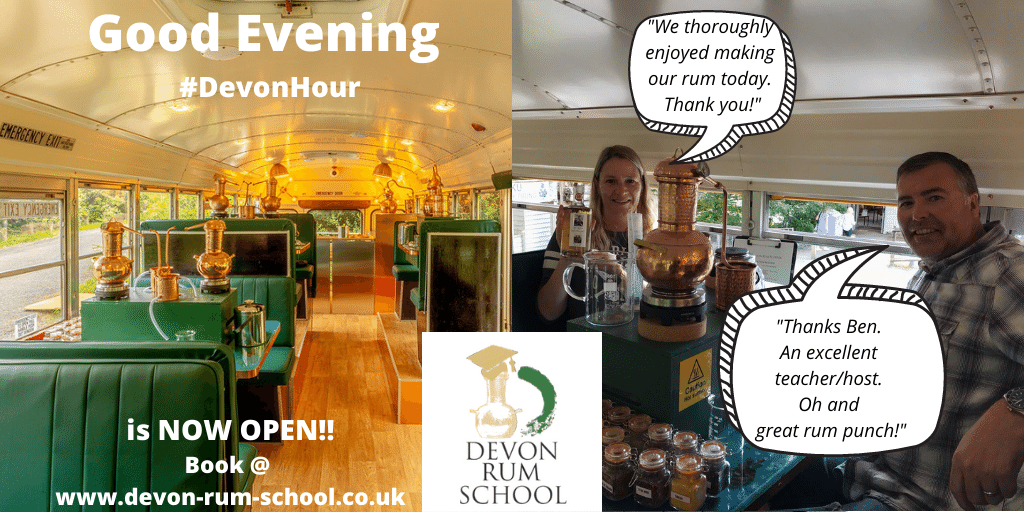 DevonRumSchool's tweet photo. Good Evening #DevonHour What are you up to this weekend? Why not learn to make #Rum in our converted Big Yellow School Bus! Book you session at https://t.co/OG1j2ova9p #rumschool #devonrum https://t.co/tHDo3nLuXg