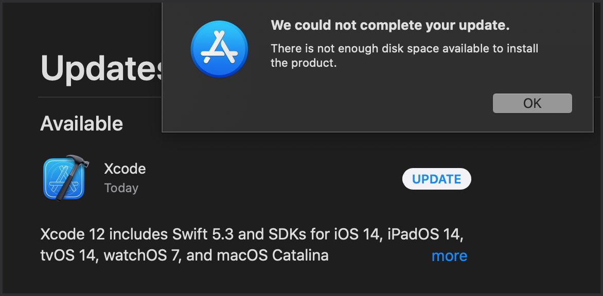 mactsouk's tweet image. I have 27GB free space: #Xcode12 #macOS