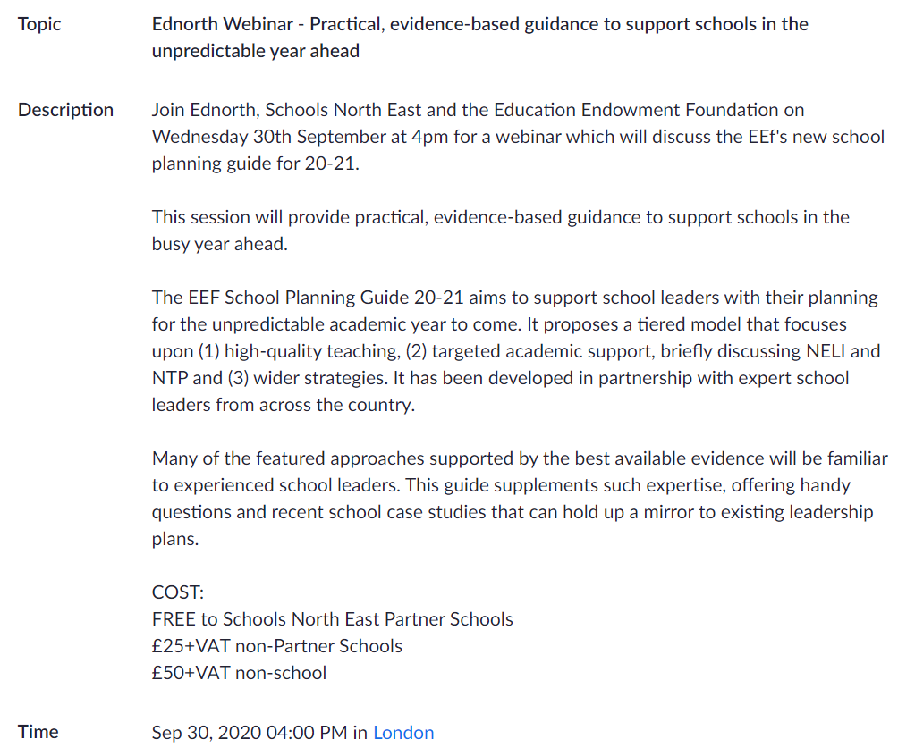 EducEndowFoundn's tweet photo. #EDNORTH WEBINAR: 'Practical, evidence-based guidance to support schools in the unpredictable year ahead' (Wed 30 Sept, 4pm)
EEF literacy specialist @bilton_c will be discussing our new School Planning Guide.
Book here: https://t.co/zSRE3jWI1z https://t.co/7uT2JhAfWO