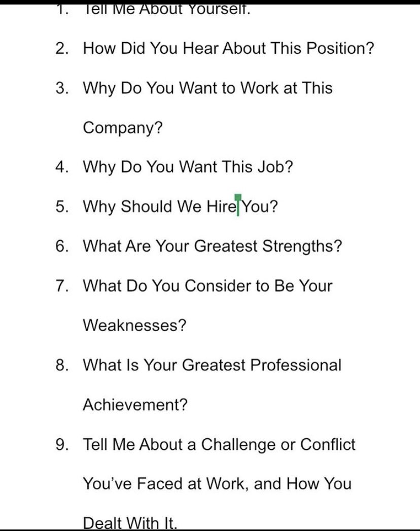 GilbertHS714's tweet image. Here are the practice interview questions you can use for your job interview❕👏🏽#jobquestions #goodluck #Jobs #jobhunting #auhsd