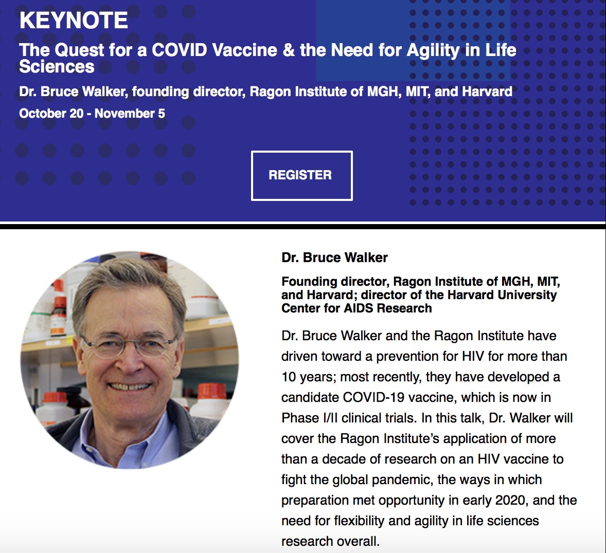 InterSystems's tweet photo. We are so excited to announce that Dr. Bruce Walker, founding director of the Ragon Institute of MGH, MIT, and Harvard, will be speaking at Virtual Summit. Sign up for alerts and be first to receive the details: https://t.co/Z7ChaOkmxQ #VSummit20 @brucedwalkermd @ragoninstitute https://t.co/IXqXpjFiUP