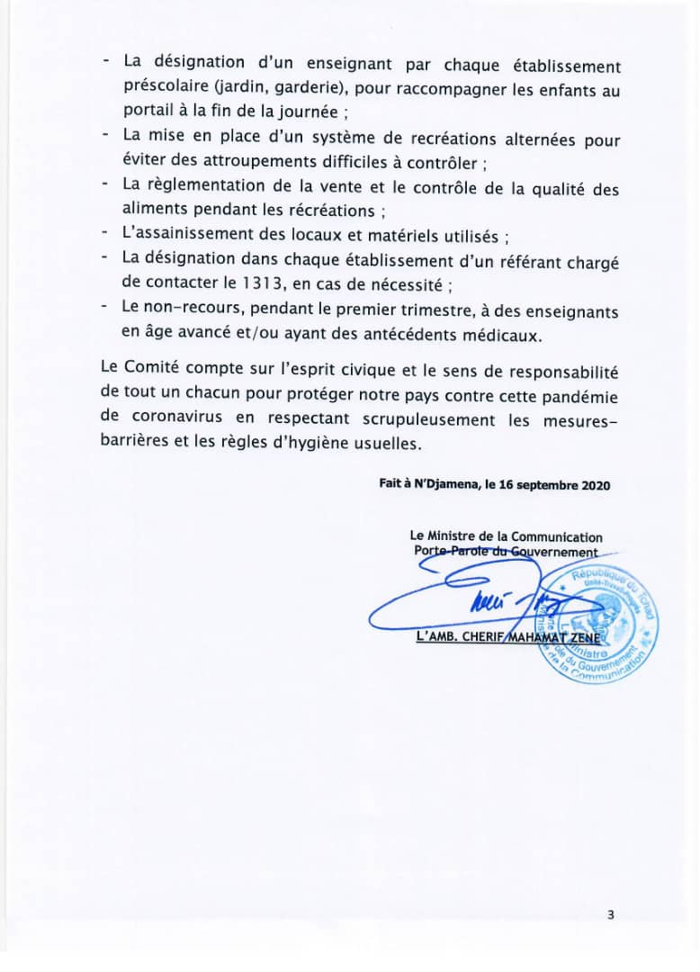 Le communiqué de presse de la réunion du Comite de Gestion de Crise Sanitaire tenue ce mercredi après-midi 16/09/20