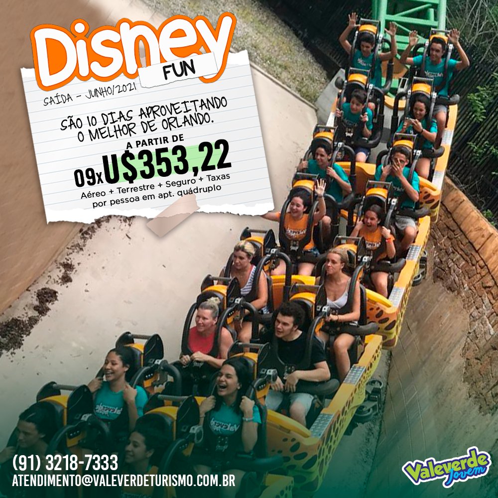 ValeverdeTur's tweet photo. A diversão máxima dos parques da Disney em Orlando para você e sua família! 🎢

📅 PERÍODO: Junho/2021
📍 Incluso:
- Passagem aérea
- Terrestre
- Hospedagem
- Taxas
- Seguro de viagem

📌 A partir de 9x U$ 353,22 SEM JUROS!
*Preço por pessoa em apt. quádruplo

Ficou interessado? https://t.co/SgNG5osfoH