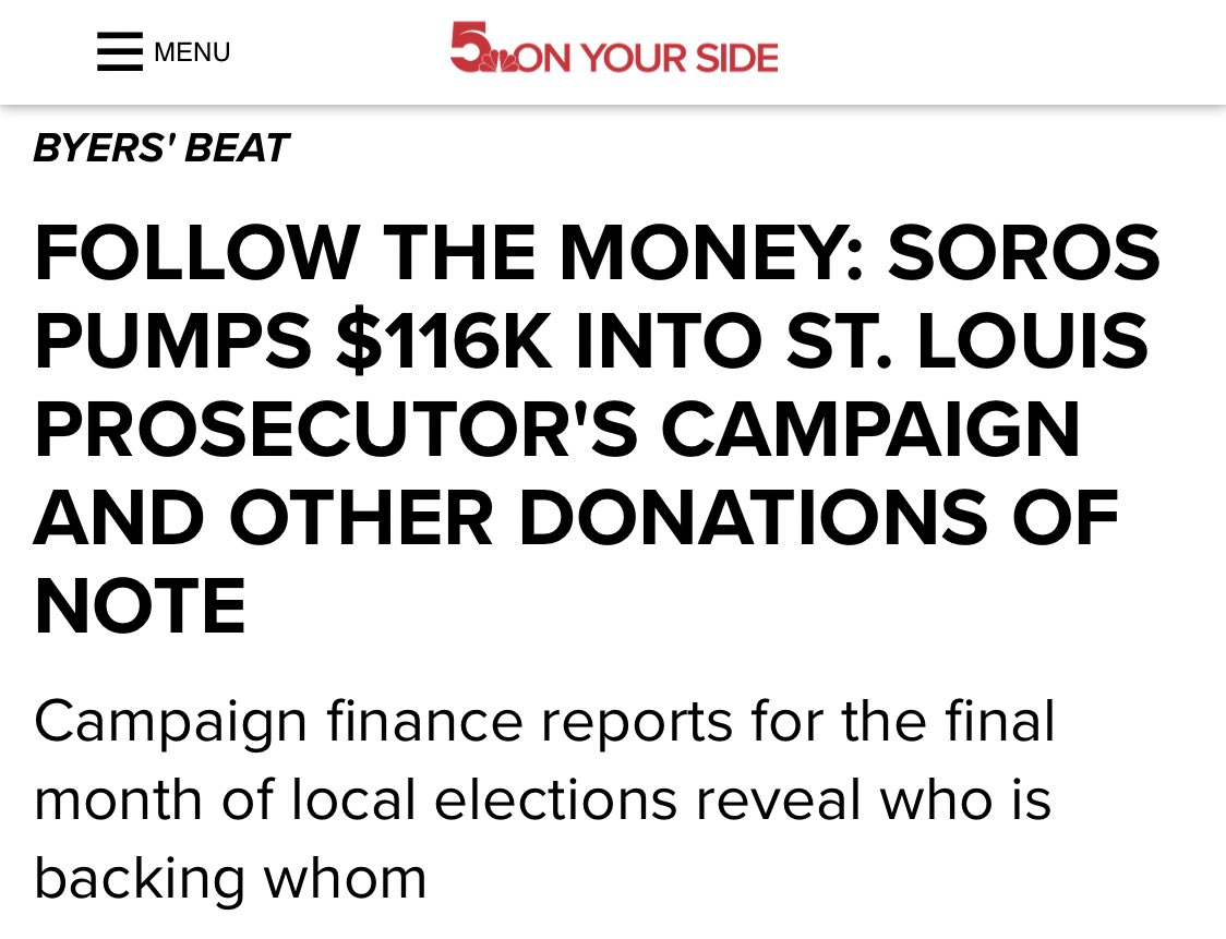 Don’t forget about St. Louis prosecutor Kim Gardner’s election. George Soros dumped $116,000 into getting her re-elected. You may recognize her name because she’s the prosecutor going after the McCloskey’s for defending their home from left wing rioters.