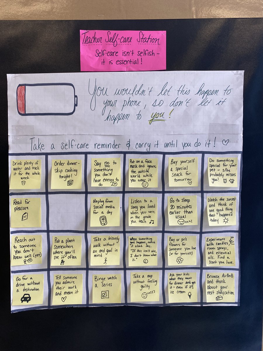 sharilynwoodall's tweet photo. I haven’t been in the lounge much these days, but it was so nice to see a self-care reminder and some great ideas! “Self-care isn’t selfish-it is essential!” 💗 @molina317 @AndersonMillEl @AmyLGrosso  @RoundRockISD https://t.co/kUWum4Ag7J