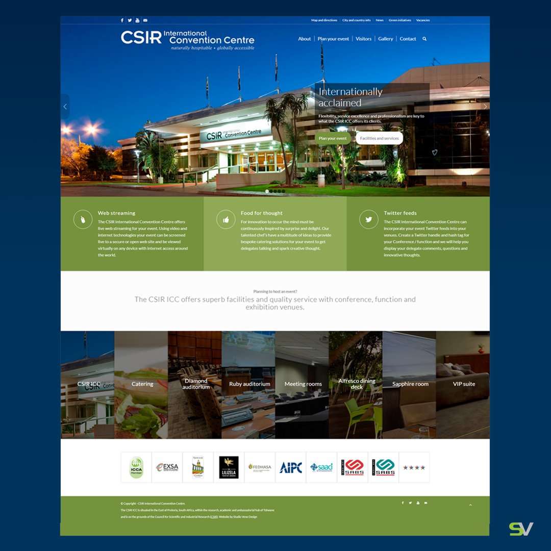 studiovene's tweet photo. A website proudly designed by @studiovene for the CSIR International Convention Centre in Pretoria/Tshwane, South Africa. Visit https://t.co/lwUh6iQP2I. #Webdesign #webdev #WebDeveloper #webdevelopment #portfolio #Website #design #designer #WordPress https://t.co/3sTJ4A6xja