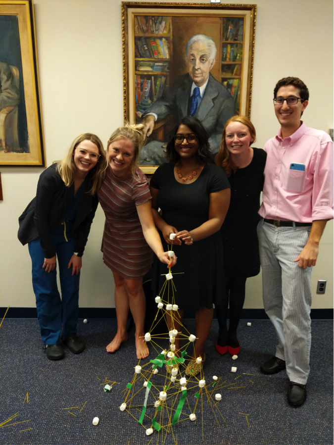 How do you know if a #dermatology #residency program fosters teamwork &amp; friendship among its residents? You will know when they can post a photo like this - of a marshmallow &amp; spaghetti construction built by them!! Photos reveal the culture of a program. #precovid #dermtwitter