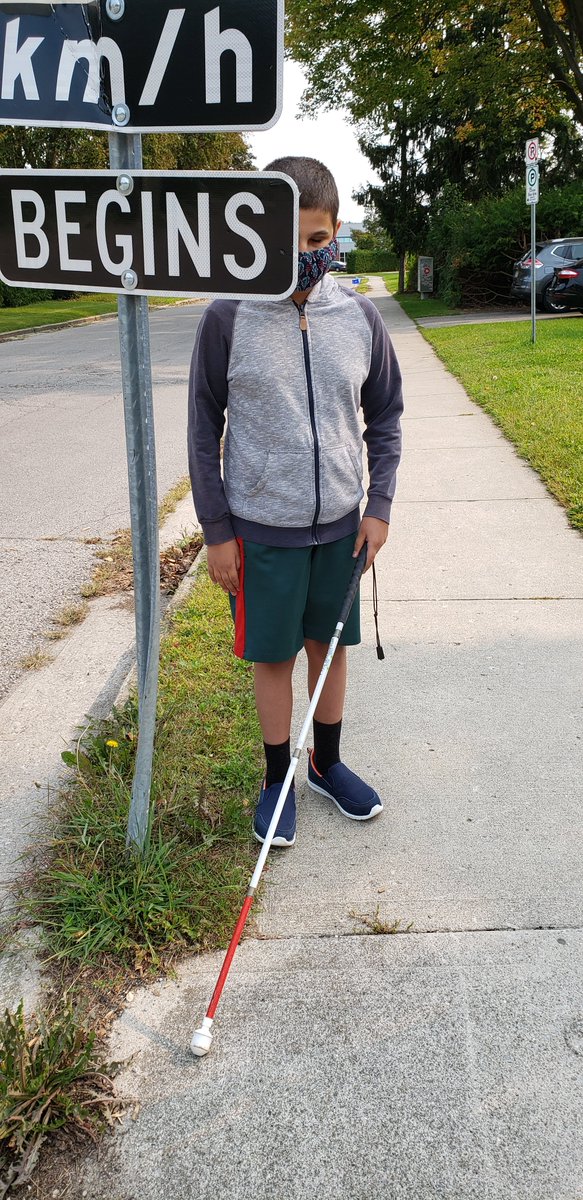 Hello <a href="/CityofLdnOnt/">City of London</a> from <a href="/visiontvdsb/">Vision Resource</a>.  My @UniversityHeig1 student almost smashed his face off this sign at Ford Cres. and Coombs Ave.  It is clearly unsafe (extends into the sidewalk and his cane goes underneath). This needs to be replaced/changed immediately.
CC: <a href="/ldnontmayor/">Josh Morgan</a>.