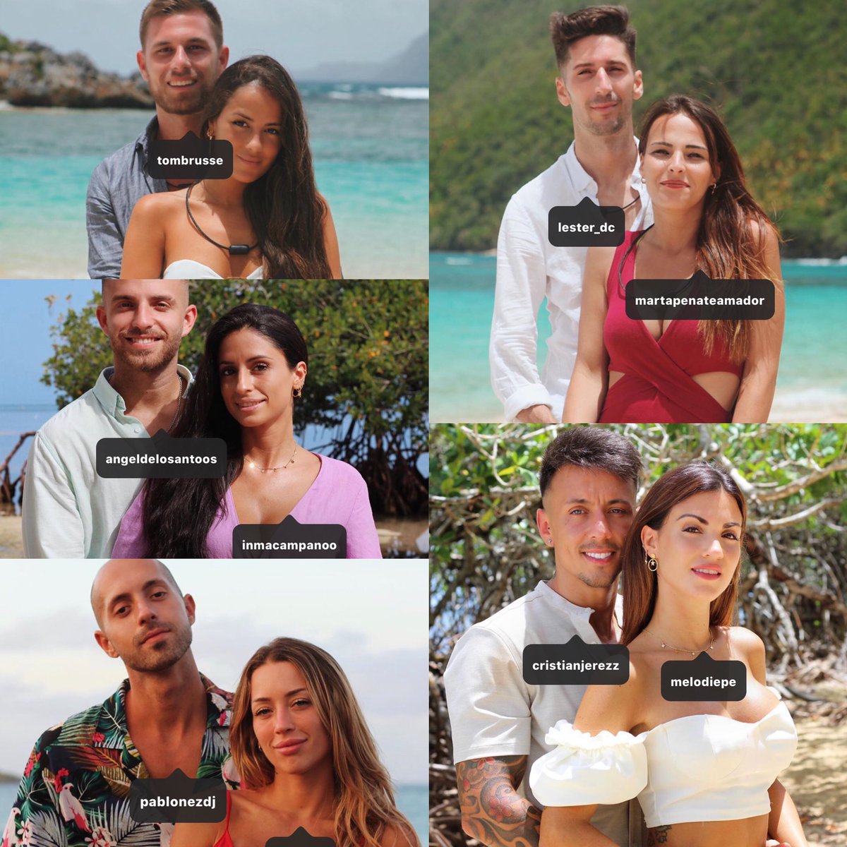 Ya empezamos a conocer a las parejas que participarán en #LaIslaDeLasTentaciones2 🐍🌴
Marta (GH) | Lester
Melyssa (MYHYV) | Tom
Cristian | Melodie
Pablo | Maii 
Inma | Ángel