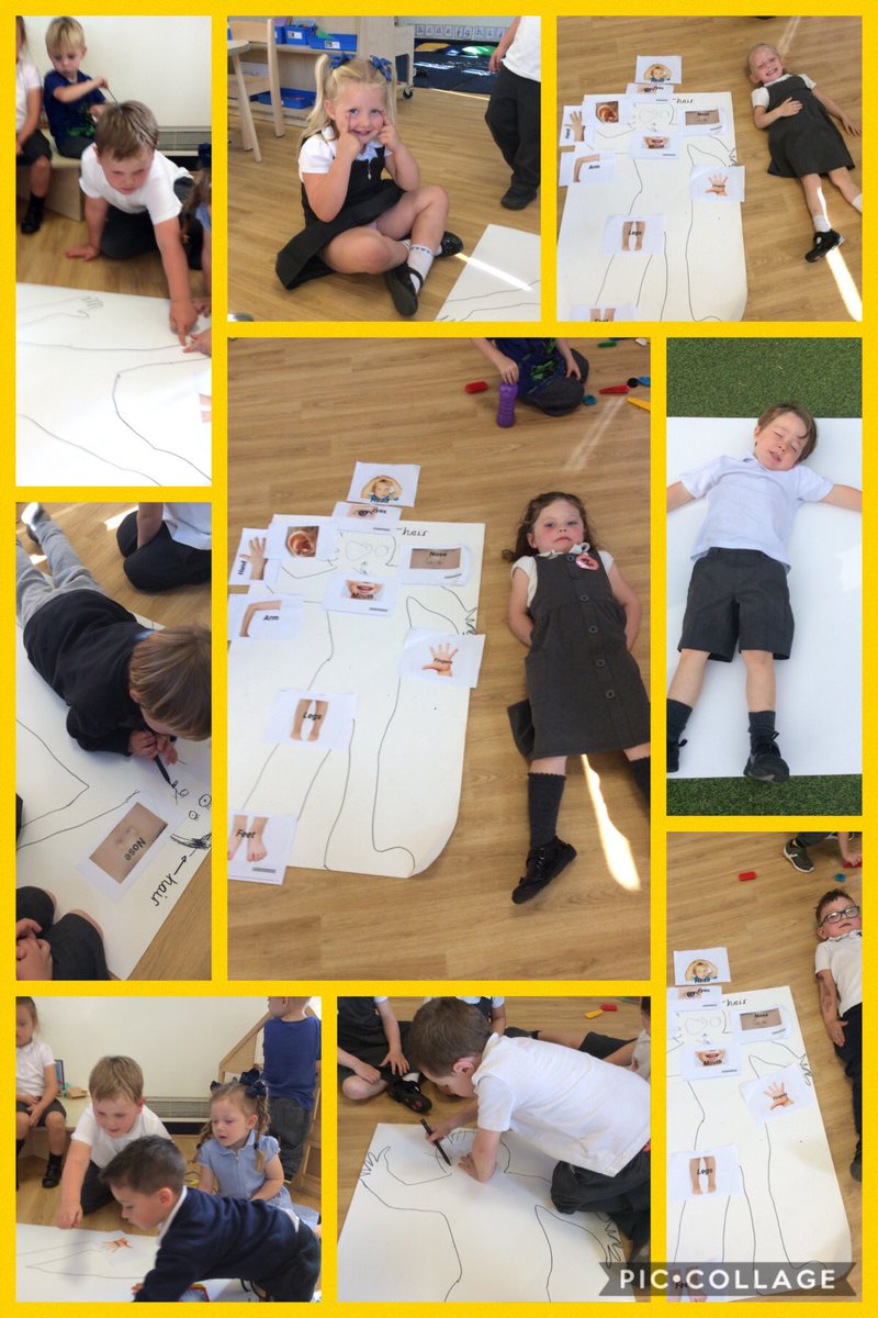 Nursery have been naming body parts. We drew around our friends, added facial features and then labelled the different parts of the body. <a href="/BarntonMrsL/">Alison Lawson</a>