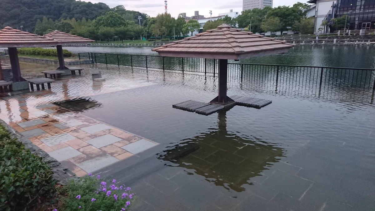 水没しそう！？水が溢れそうな徳島中央公園