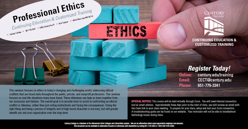 Register for Professional Ethics!

mnscu.rschooltoday.com/public/costopt…

#centurycollege #professionalethics #ethics #professionalethicstraining #mnethics #ethicstraining