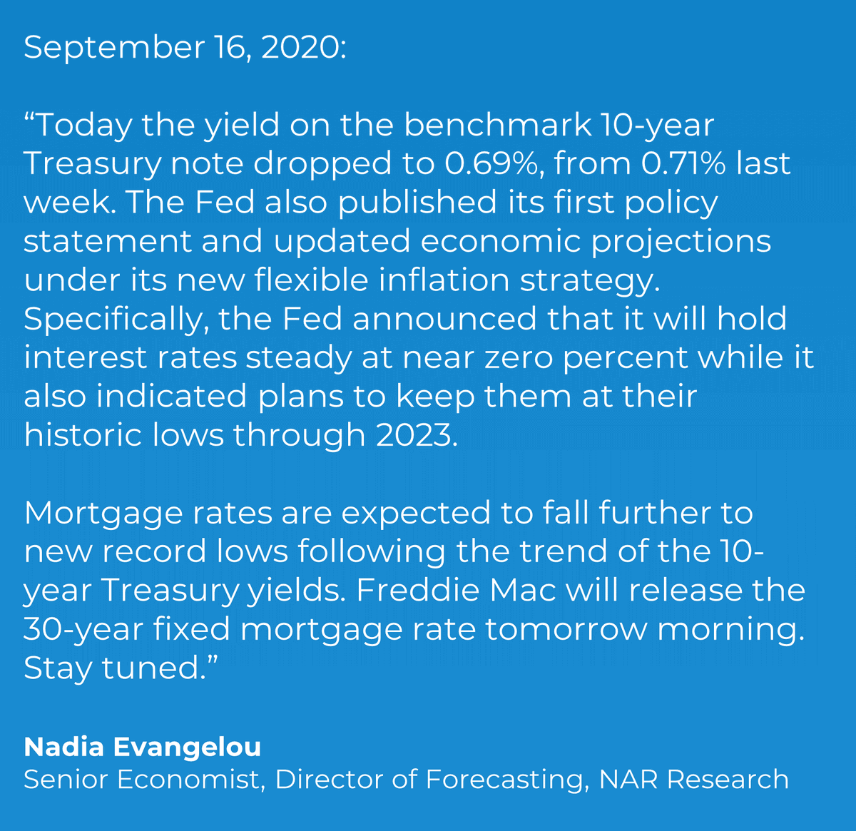 NAR_Research's tweet image. "Mortgage rates are expected to fall further to new lows following the trend of the 10-year Treasury yields. Stay tuned."