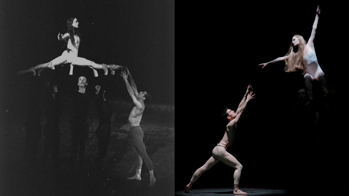 nycballet's tweet photo. #TBT The Unanswered Question from Balanchine's Ivesiana, with Allegra Kent &amp; Deni Lamont in 1961 by #MarthaSwope, and with Janie Taylor &amp; Anthony Huxley in 2013 by #PaulKolnik. Catch this movement as part of the All Balanchine program stream premiering Tues 9/29. https://t.co/hvp6UwT2S0