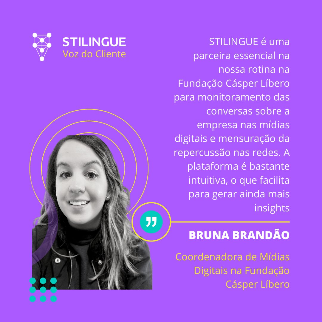 stilingue_ia's tweet photo. [𝗩𝗼𝘇 𝗱𝗼 𝗖𝗹𝗶𝗲𝗻𝘁𝗲 𝗦𝗧𝗜𝗟𝗜𝗡𝗚𝗨𝗘] A @brunabrandao, Coordenadora de Mídias Digitais na Fundação Casper Líbero, usa a STILINGUE para entender a comunidade, analisar as métricas proprietárias e gerar insights baseados em dados. Conheça: https://t.co/FBsVN2gogh https://t.co/p7OXpXSUYa