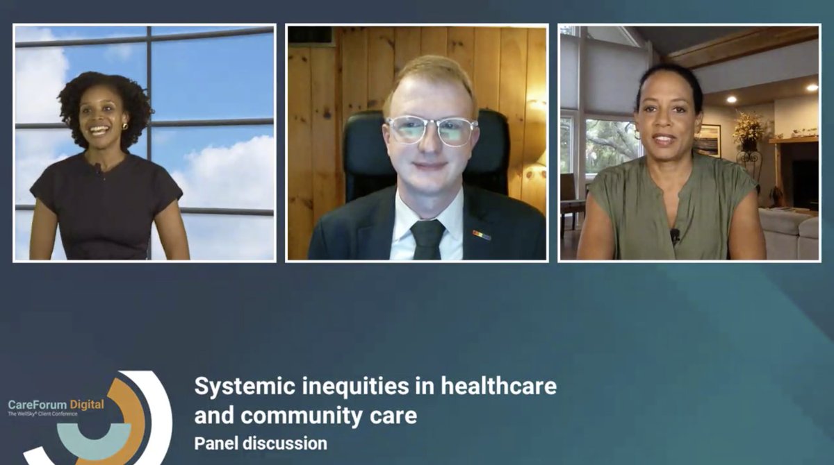WellSkyHealth's tweet photo. At #CareForum2020 today, we appreciated learning more about systemic inequities in care.

Thanks to our panelists: @CSCleve Director of the Center for Justice + Renewal, @lindagblount Pres. &amp; CEO of @blkwomenshealth &amp; James Moorhead, Aging Services Manager for Maine's DHHS-OADS. https://t.co/ZKsgmHNVNA