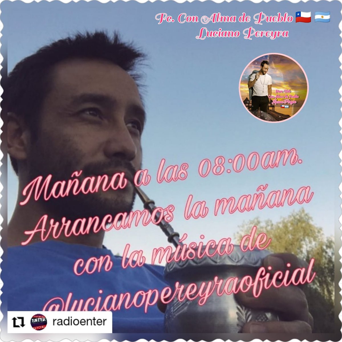 #Repost @radioenter
• • • • • •
#radioenter !! Mañana jueves a las 08:00am. Arrancamos la mañana en @radioenter con la música 🎶 de @LucianoPereyra #primaveraenradioenter #yoescuchobuenamusica #yoescuchoradioenter
@Almadepueblolp