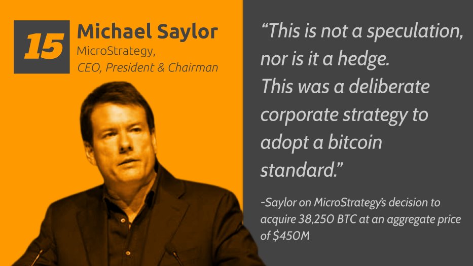 15/ Co-founding MicroStrategy (NASDAQ:MSTR) in 1989,  @michael_saylor is leading the charge for adopting  #Bitcoin   as the primary treasury reserve asset over USD.“There’s 3,500 publicly traded companies with $5tr in their treasuries and it’s all melting.