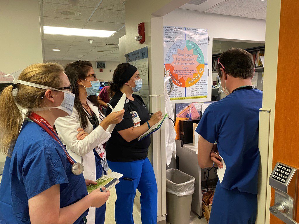“Since we are on long call today, it’s time to head down to “the huddle” in the ED and get the scoop from our emergency medicine friends on any potential admits. I  getting to work with our  @UWEmerMed  @MadtownEM colleagues. We get to learn so much from each other!”