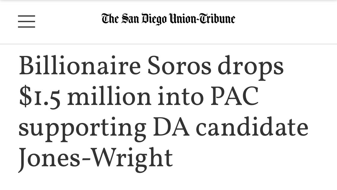 Here’s another DA race funded by Soros, one of the few that didn’t work out but it’s worth looking at the fact his spend was "the largest made in a race for the District Attorney’s office" in San Diego. This isn’t a conspiracy theory, this is & has been happening  @HARRISFAULKNER.