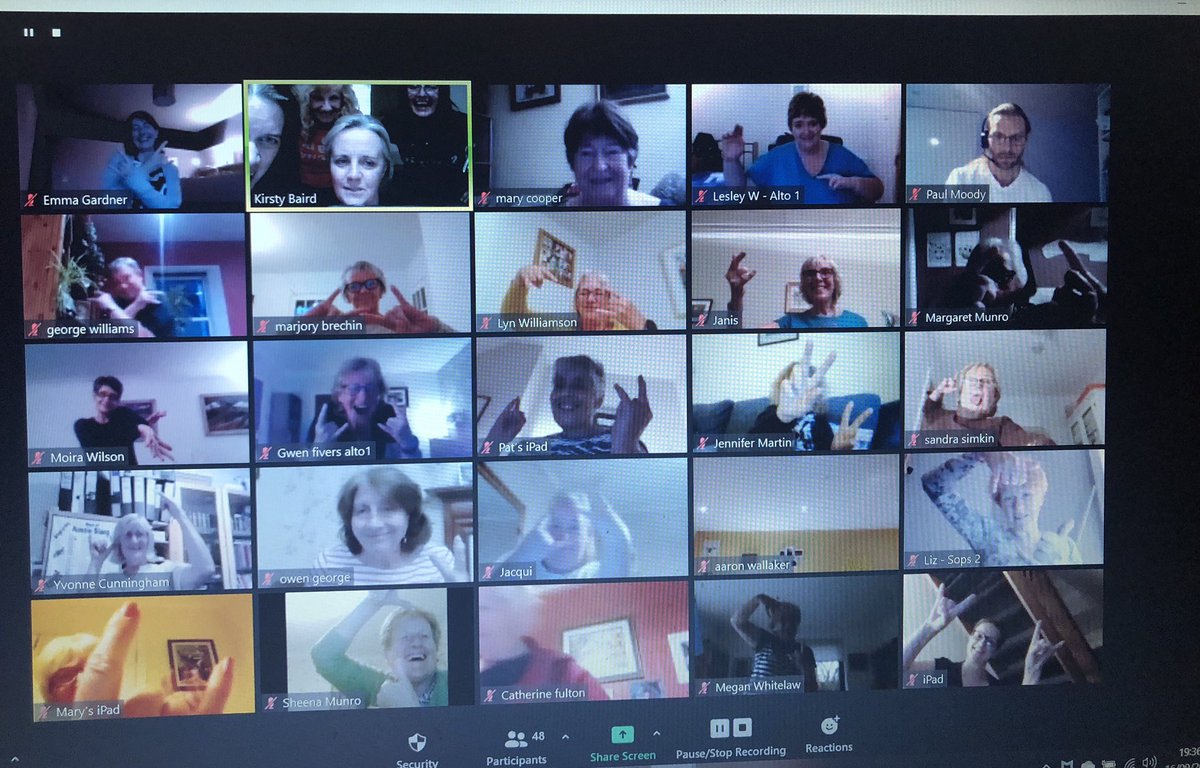 Singinthecity's tweet photo. Zoom choirs have been a success this week! 7 zooms so far one was an NHS workshop. On Thursday 24th at 20.00 we will have a Free zoom for members to trial it or if you are on a low income. You donโt have to explain just ask for a free trial.#freechoir #freesinging #mentalhealth https://t.co/2HTra9BKdv