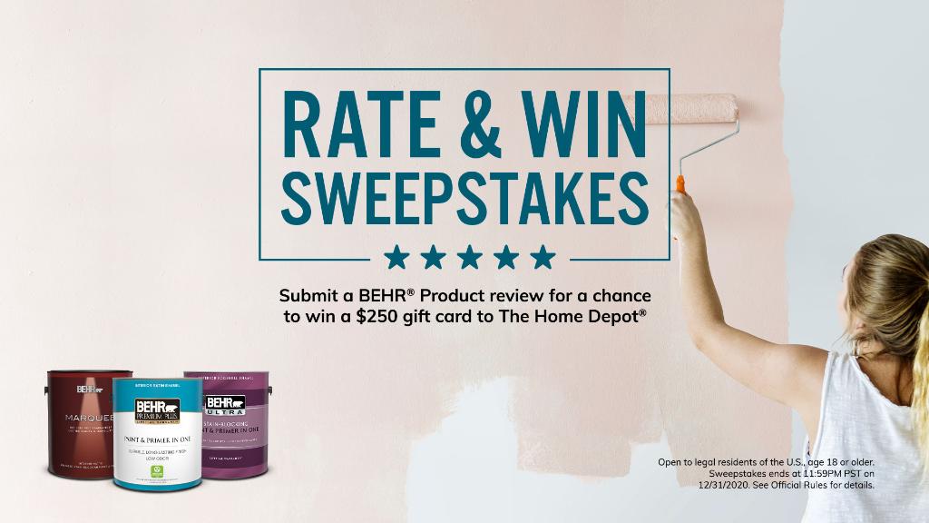 BEHR Paint (@behrpaint) on Twitter photo Have you used a BEHR® Product recently? Share your experience for a chance to win a $250 gift card to <a href="/HomeDepot/">The Home Depot</a>.
Select a product to get started: spr.ly/6010GQrz8 Have you used a BEHR® Product recently? Share your experience for a chance to win a $250 gift card to <a href="/HomeDepot/">The Home Depot</a>.
Select a product to get started: spr.ly/6010GQrz8