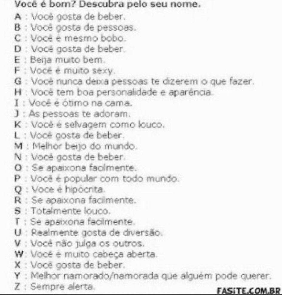 justinbiebrj's tweet photo. J - as pessoas te adoram
U - realmente gosta de diversão
S - totalmente louco
T - se apaixona facilmente
I - você é ótimo na cama
N - você gosta de beber

tirando o primeiro.. ta tudo certo haha https://t.co/eNS9ZGZvJJ