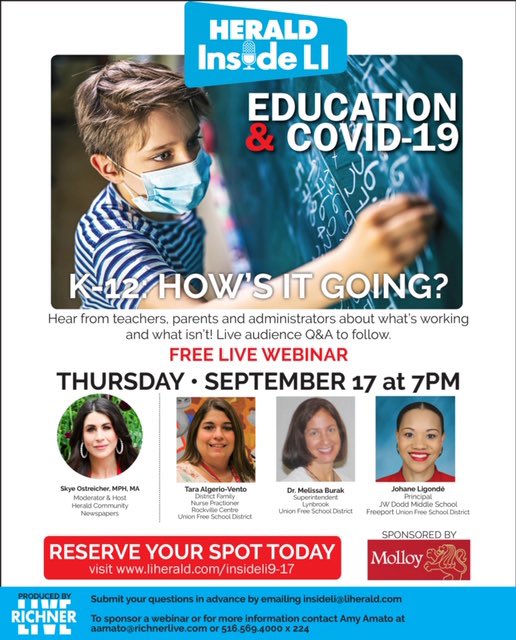 Molloy College is sponsoring this live webinar on k-12 education Thursday evening with Herald Inside LI. Join us!