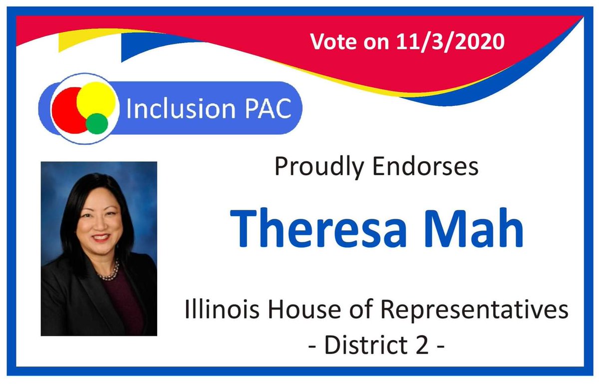 InclusionPAC's tweet photo. IPAC proudly endorses Reps. Stephanie Kifowit @RepKifowit, Camille Lilly @replilly78, Theresa Mah @ChicagoTM, and Natalie Manley @StateRepManley.

https://t.co/0xDZuwA6eG

IDs: Each image endorses a rep, using photos from the ILGA website and a reminder to vote on 11/3/20 https://t.co/bS4BHrc17Z