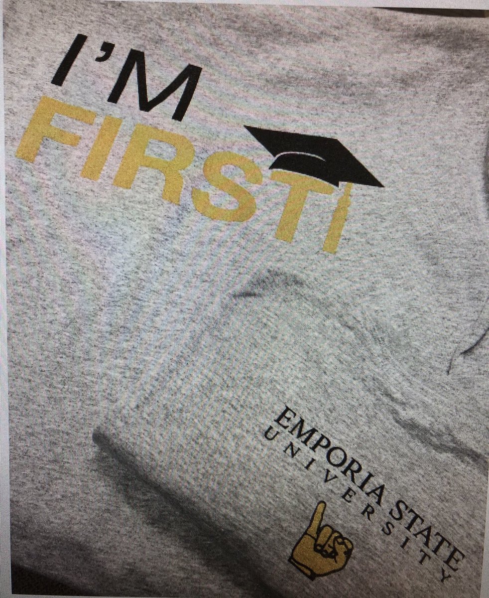 esufirstgen's tweet photo. The shirts have arrived!! Stop by Plumb Hall 106 and for $5 you can show your I’m First pride!! #iamfirst @emporiastate https://t.co/HZw8KfnlyH