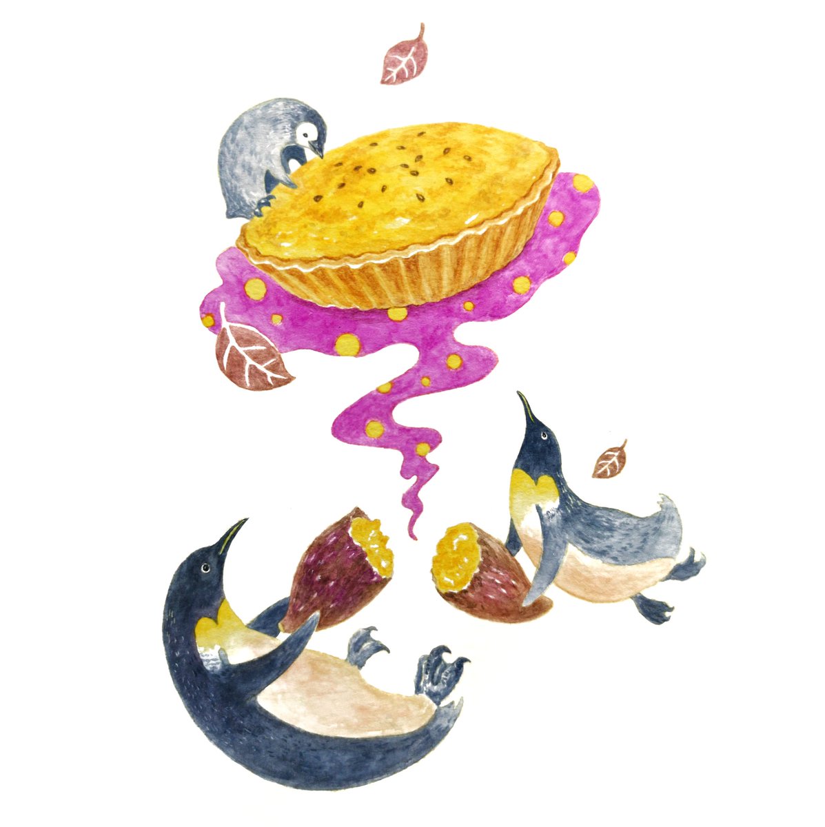 ট ইট র Hirotoshi Kanou スイートポテトな季節 落ち葉を集めて 焼き芋つくって そんな季節が近づいて来ましたね スイートポテト 秋スイーツ さつまいもスイーツ 動物イラスト 食べ物イラスト