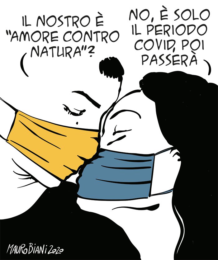 nonsonpago1's tweet photo. La stupenda 💔 emozionante vignetta di @maurobiani oggi per @repubblica 

“Il nostro è ”amore contro natura”?” 
“No, è solo il periodo covid, poi passerà“ 

Immenso, delicatissimo Mauro, grazie!… ❣️

#Biani ! ❤️ 

Per #MariaPaola🌹e #Ciro 🤗 https://t.co/he4BVVz4ZA