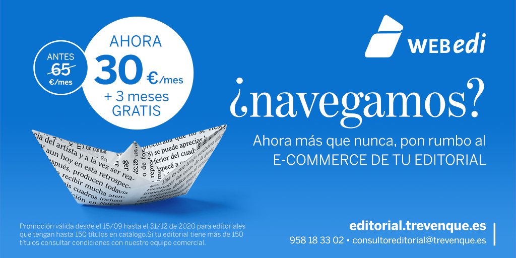 TrevenqueGroup's tweet image. 🤩🤩 Hasta el 31 de diciembre puedes contratar #Webedi... ¡Con más de un 50% de descuento! Sí, definitivamente es el momento de poner rumbo al e-commerce de tu #editorial:
editorial.trevenque.es/pon-rumbo-al-e…