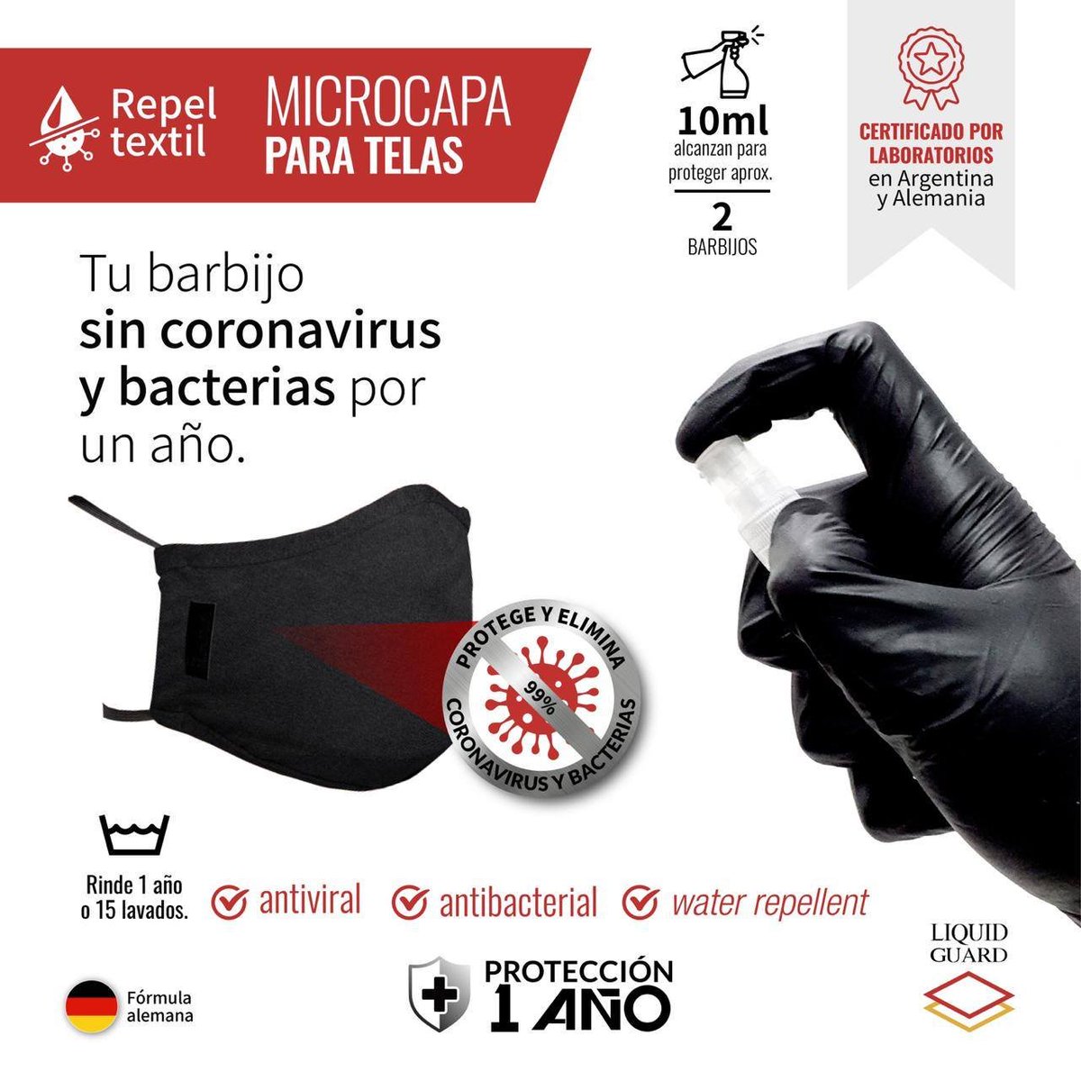 Repel Textil by Liquid Guard crea una microcapa protectora invisible que inactiva virus 🦠 y bacterias 🧫 de tus  😷,  👔 ,  👕 ,  👖 o ropa de bebé 👶🏼 durante 12 meses o 15 lavados. Comprá online bit.ly/35VMg39  #antivirus #coronavirus #covid #antibacterial #cuarentena