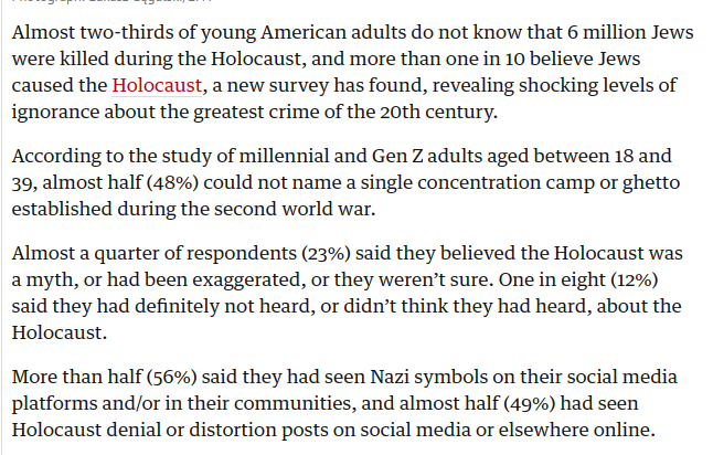 Considering the Nazis modeled their ideology and practice on the genocidal examples of the US and British empire, and were armed and financed by US industrialists, these appalling survey results are absolutely predictable.  https://twitter.com/OshaDavidson/status/1306233115182915590