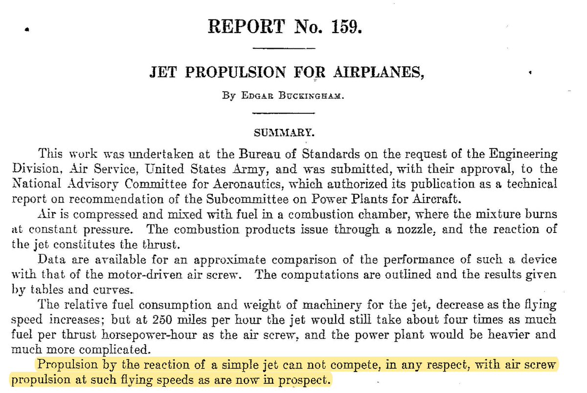 5/In 1924, the Engineering Division asked NACA/Bureau of Standards to study the idea of a gas turbine engine for aircraft, because they had no money to study it themselves, like most things. Conclusion: Nope. Not yet. (see pic)