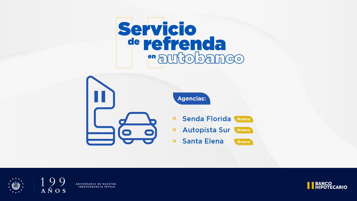 BHElSalvador's tweet photo. 🚗🏦 ¡Ahora puedes refrendar tu tarjeta de circulación en el autobanco de estas agencias! 👇
#Refrenda #Sertracen #BancoHipotecario https://t.co/9L3mfs9tEk