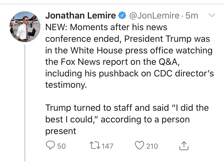107/ Get this. AP’s White House reporter  @JonLemire suggests to have a source to repeat an exact quote from Trump within a half hour of Trump saying the quote (which does not change anything even if he say it).