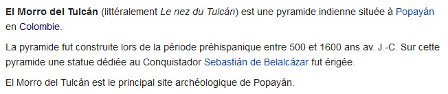  https://fr.wikipedia.org/wiki/El_Morro_del_Tulc%C3%A1n https://es.wikipedia.org/wiki/Misak  https://fr.wikipedia.org/wiki/Popay%C3%A1n