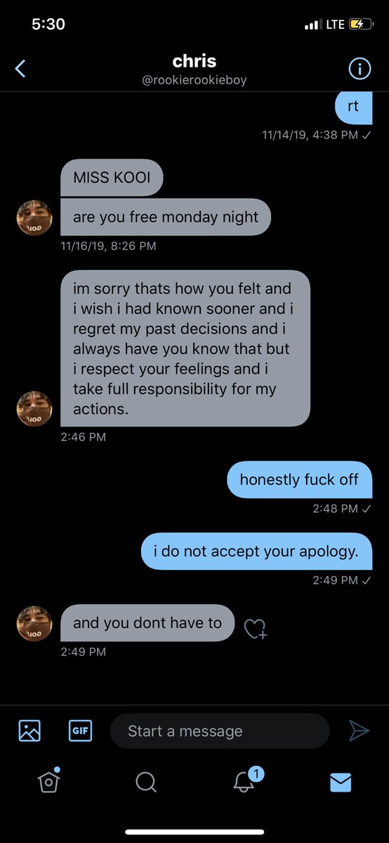 more things chris said before he deleted his account. i want to reiterate the first tweet of this thread— that last night he was basically threatening me that i wasn’t going to speak up. this apology is fake <3